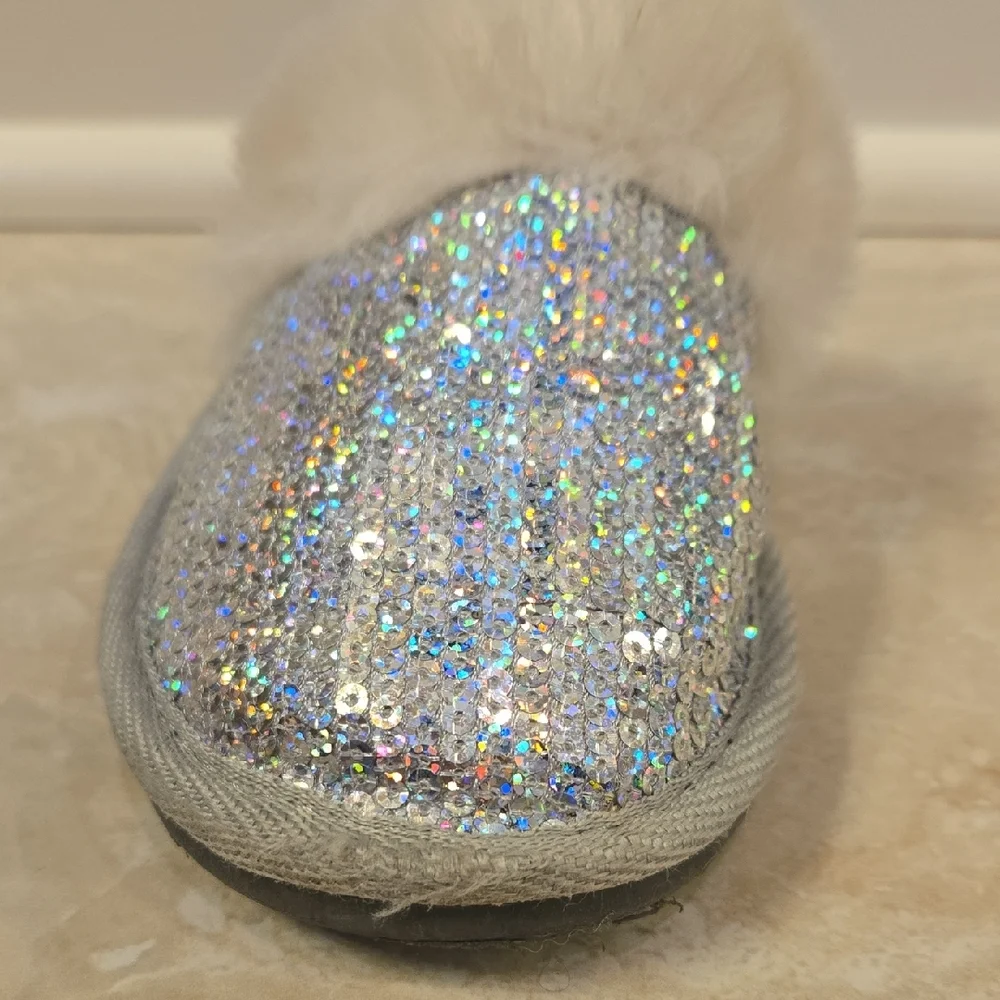 The Children's Place Sparkly Silver Slippers with Plush Trim (12-13)